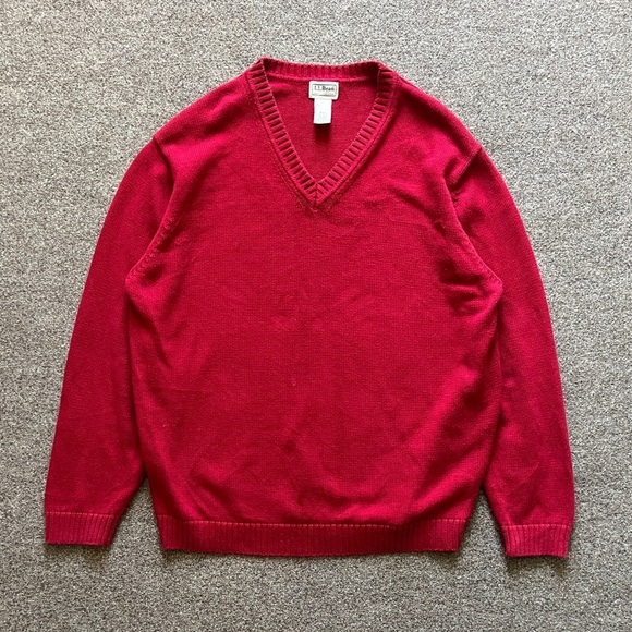 L.L. Bean Other - Vintage LL Bean Red V Neck Pullover Sweater Mens Size XL 100% Cotton Long Sleeve